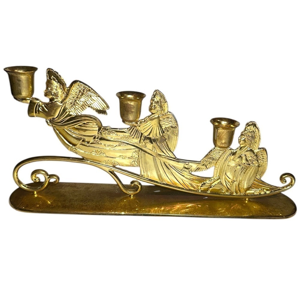 Vintage Brass Angel Trio gold Candle Holder